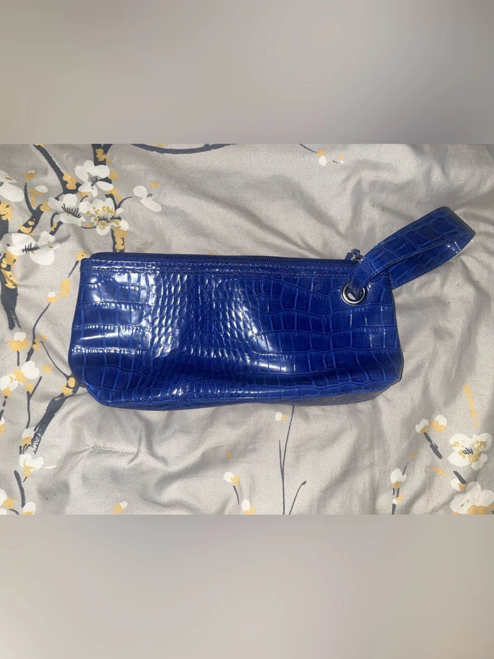 Blue Croc-Embossed Wristlet Bag